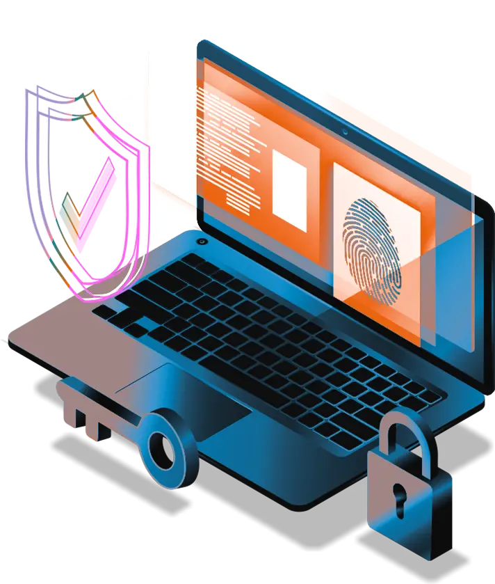 illustration of a notebook with lock and key passing through the screen